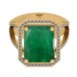 12.71 Ctw VS/SI1 Emerald And Diamond 18K Yellow Gold Vintage Style Ring
