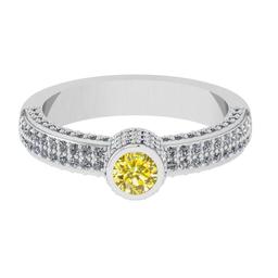 0.92 Ctw I2/I3 Treated Fancy Yellow And White Diamond 14K White Gold Vintage Style Engagement Ring