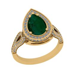 1.65 Ctw SI2/I1 Emerald And Diamond 14K Yellow Gold Engagement Ring