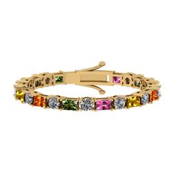 9.00 Ctw VS/SI1 Multi Stone Sapphire And Diamond 14K Yellow Gold Bracelet