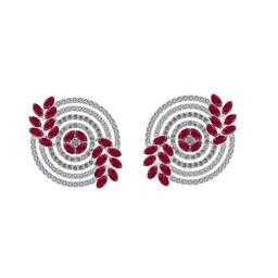 5.60 Ctw SI2/I1 Ruby And Diamond 14K White Gold Earrings