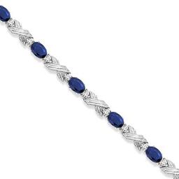 Blue Sapphire and Diamond XOXO Link Bracelet in 14k White Gold 6.65ctw