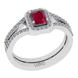 0.80 Ctw SI2/I1 Ruby And Diamond 14K White Gold Ring