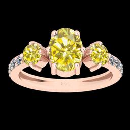 1.31 Ctw Gia certified Natural Fancy Yellow And White Diamond 14K Rose Gold Wedding Ring