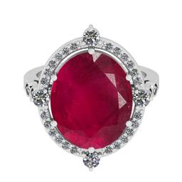 9.30 CtwSI2/I1 Ruby And Diamond 14K White Gold Vintage Style Ring