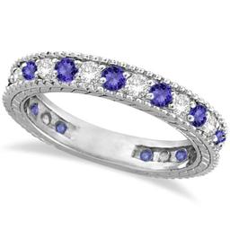 Diamond and Tanzanite Eternity Ring Band 14k White Gold 1.08ctw