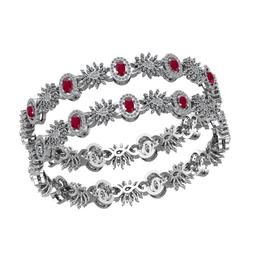 10.28 Ctw SI2/I1 Ruby And Diamond 14K White Gold Bangle