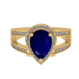2.27 Ctw SI2/I1 Blue Sapphire and Diamond 14K Yellow Gold Engagement Ring