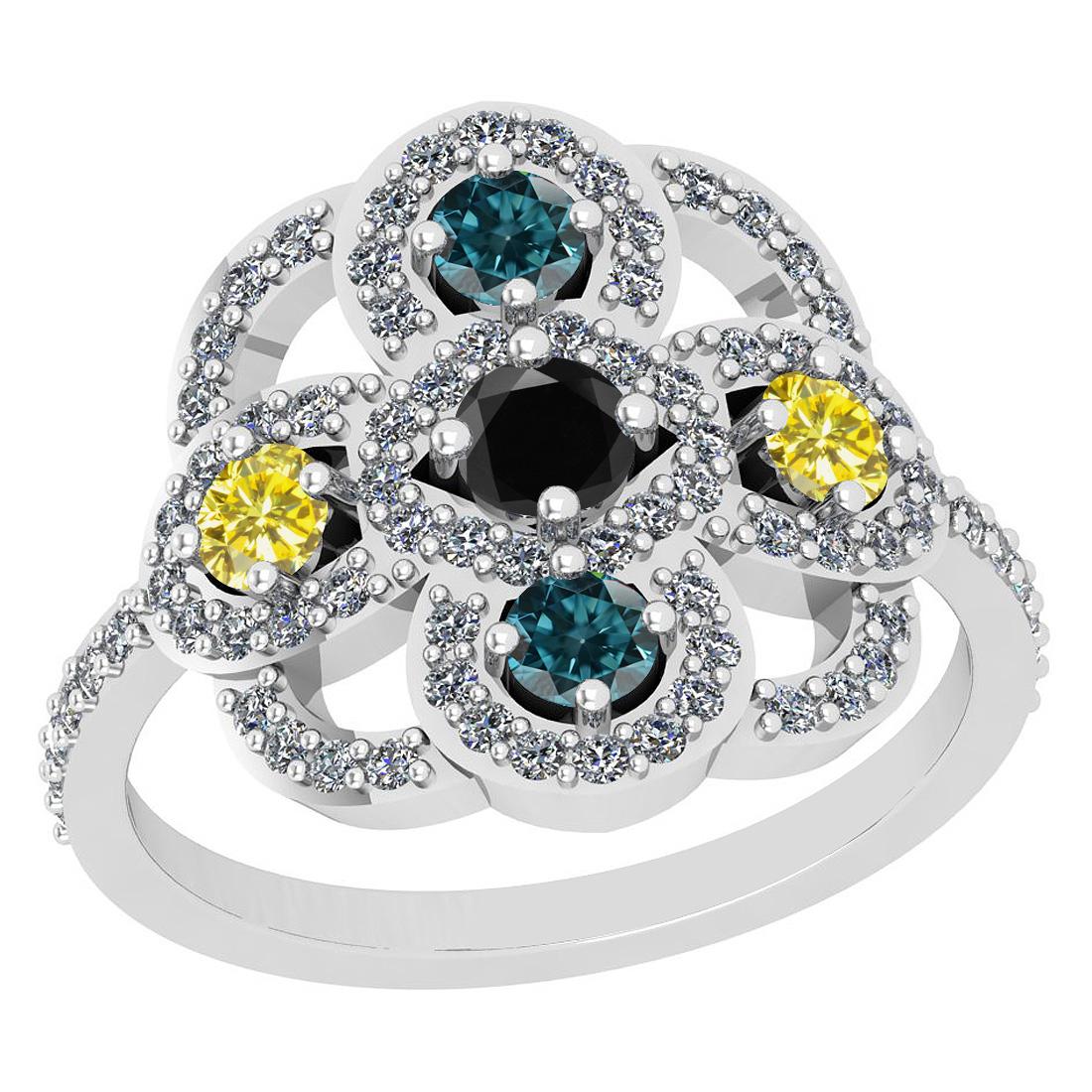 1.73 Ctw I2/I3 Multi Treated Fancy Blue,Black,Yellow And White Diamond 18K White Gold Ring