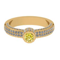 0.92 Ctw I2/I3 Treated Fancy Yellow And White Diamond 14K Yellow Gold Vintage Style Engagement Ring