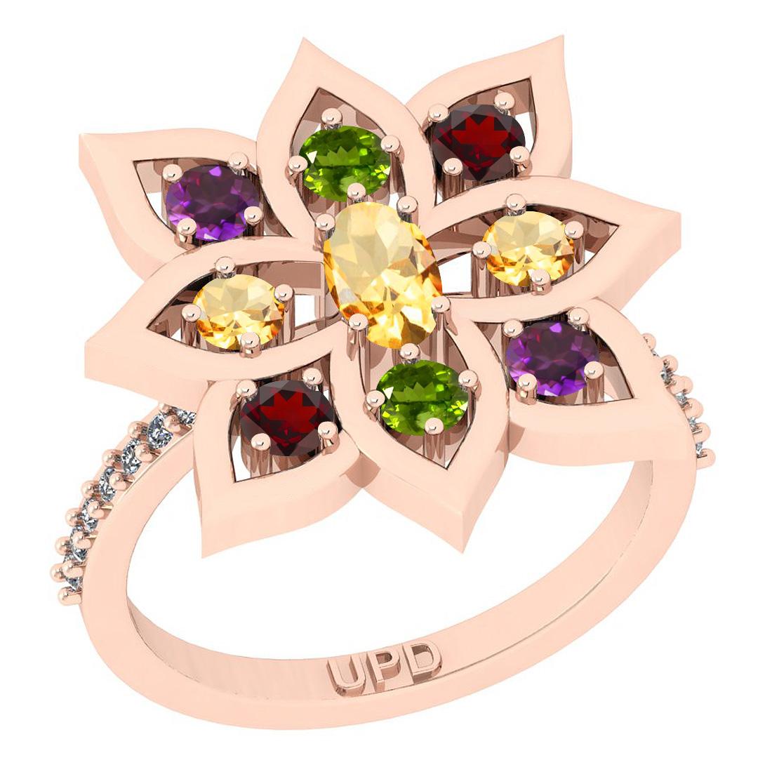 1.67 Ctw I2/I3 Multi Stone And Diamond 10K Rose Gold Multi Flower Ring