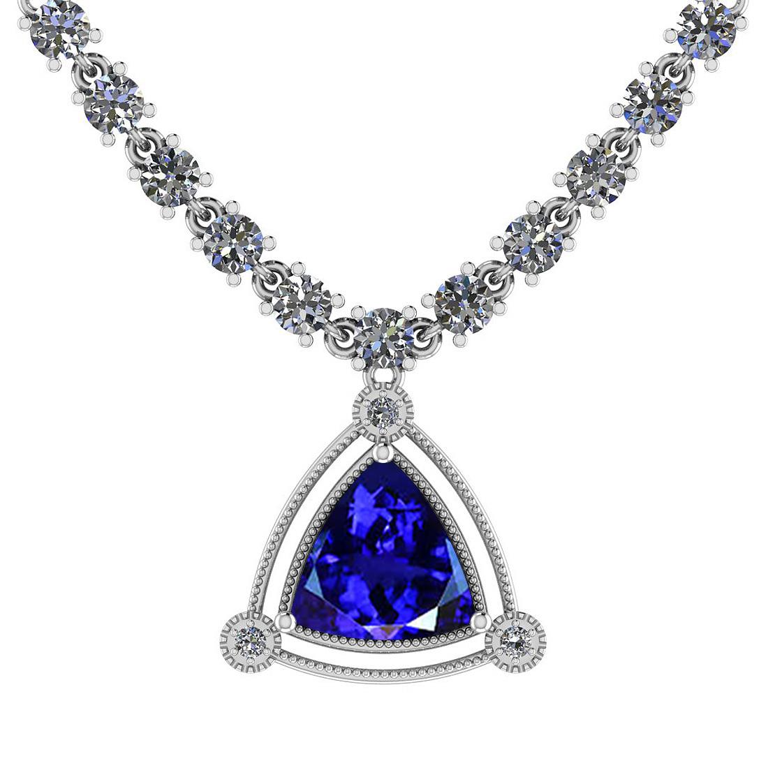 Certified 13.39 Ct Tanzanite And Diamond VS/SI1 Platinum Necklace