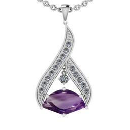 39.84 Ctw I2/I3 Amethyst And Diamond 10K White Gold Vintage Style Pendant