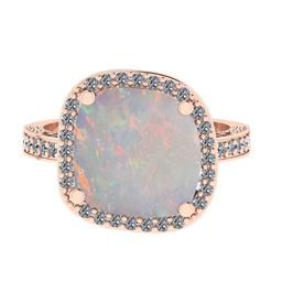 4.39 Ctw SI2/I1 Opal and Diamond 14K Rose Gold Engagement Ring
