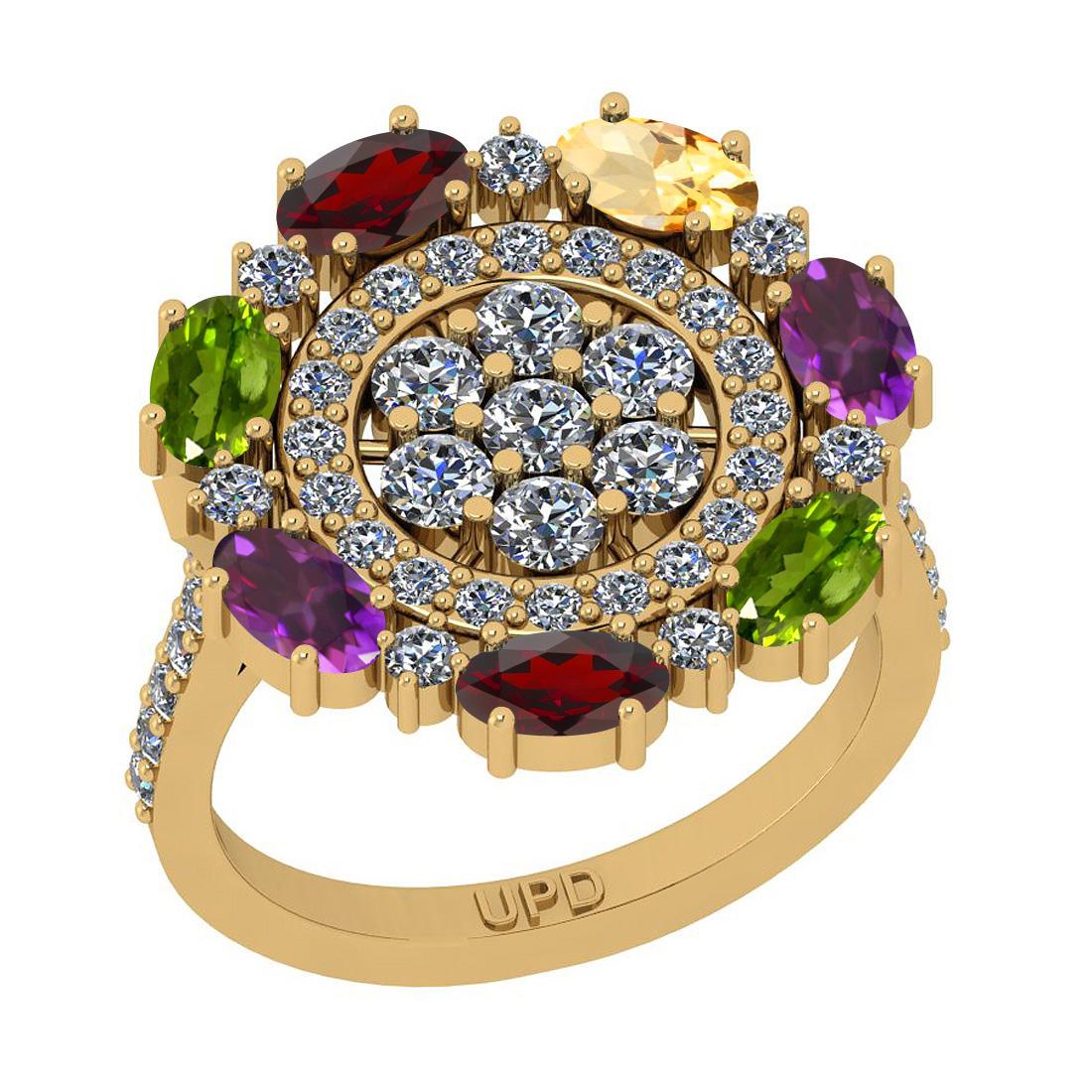 1.97 Ctw I2/I3 Multi Stone And Diamond 10K Yellow Gold Cocktail Promises Ring