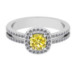 1.10 Ctw Gia certified Natural Fancy Yellow And White Diamond 14K White Gold Wedding Ring