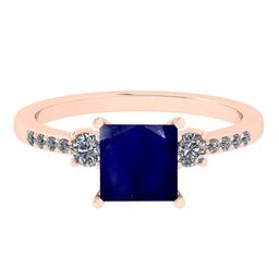 1.53 Ctw VS/SI1 Blue Sapphire And Diamond 14K Rose Gold Cocktail Ring
