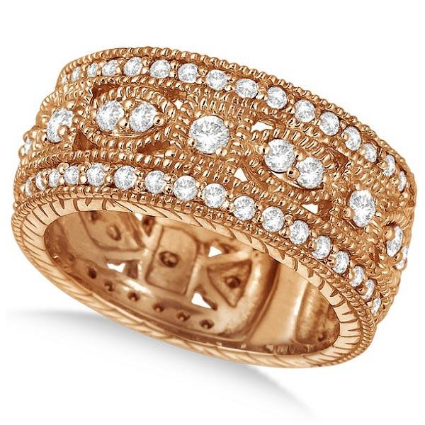 Vintage Style Style Byzantine Wide Band Diamond Ring 14k Rose Gold 1.37ctw