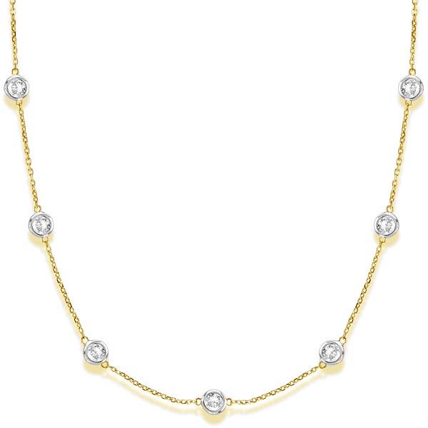 Station Bezel-Set Necklace in 14k Two Tone Gold 3.00ctw