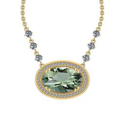 Certified 32.00 Ctw I2/I3 Green Amethyst And Diamond 14K Yellow Gold Pendant