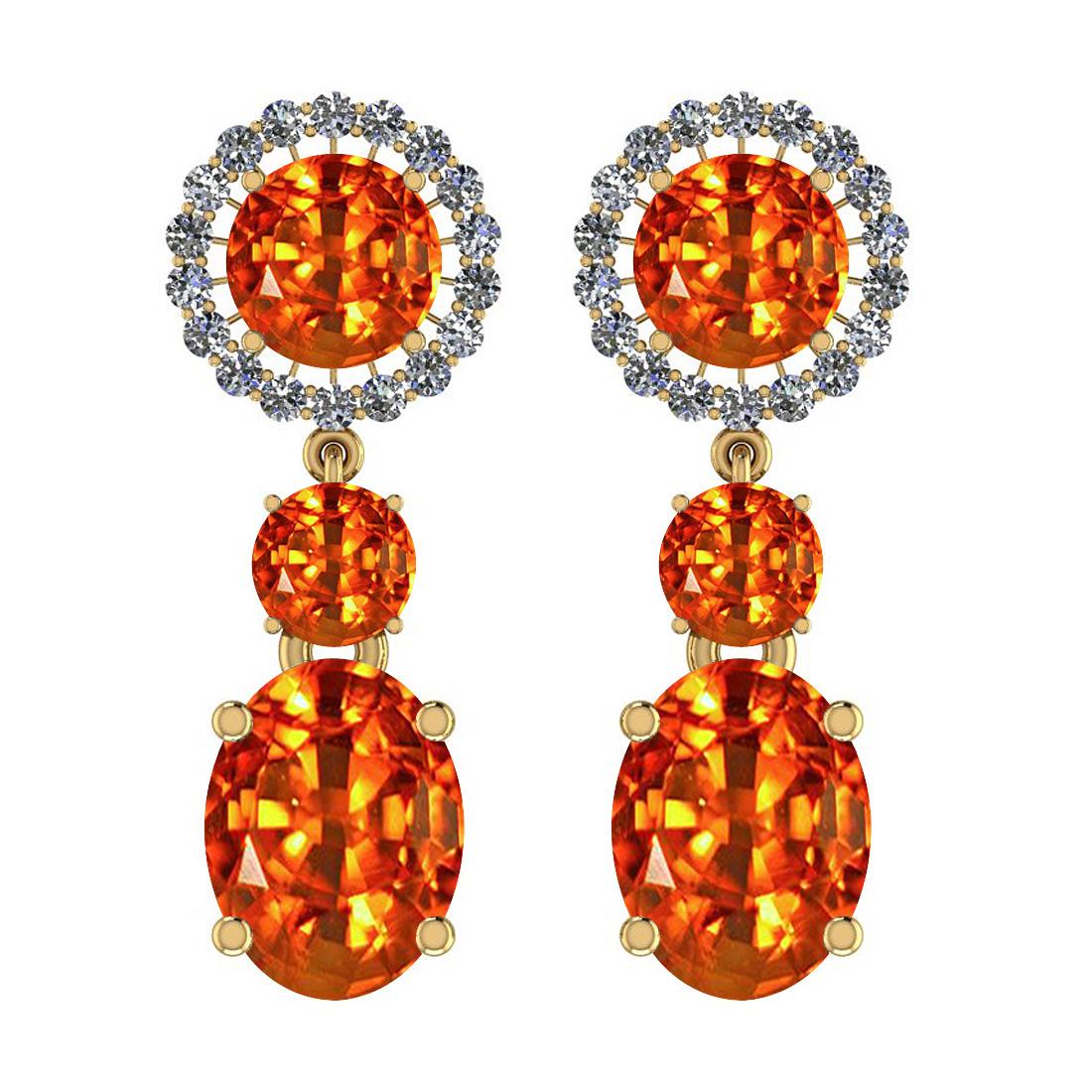 Certified 5.38 Ctw SI2/I1 Orange Sapphire And Diamond 14K Yellow Gold Vintage Style Earrings