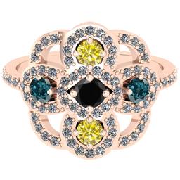1.73 Ctw I2/I3 Multi Treated Fancy Blue,Black,Yellow And White Diamond 18K Rose Gold Ring