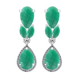 6.79 Ctw VS/SI1 Emerald And Diamond 14K White Gold Dangling Earrings