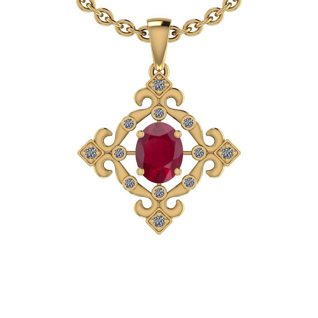 1.40 Ctw SI2/I1 Ruby And Diamond 14K Yellow Gold Vintage Style Pendant