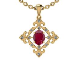 1.40 Ctw SI2/I1 Ruby And Diamond 14K Yellow Gold Vintage Style Pendant