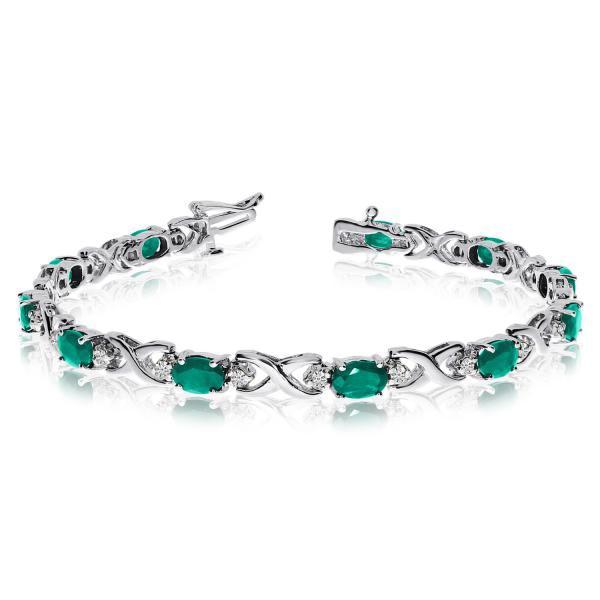 Oval Emerald and Diamond XOXO Link Bracelet 14k White Gold 7.00ctw