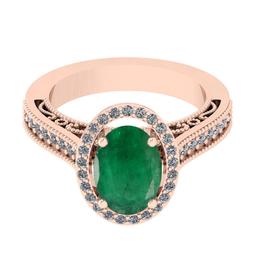 3.40 Ctw VS/SI1 Emerald And Diamond 18K Rose Gold Vintage Style Ring