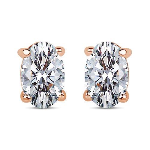 Certified 1.00 CTW Oval Diamond 14K Rose Gold Earring