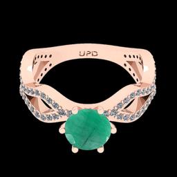 1.74 Ctw VS/SI1 Emerald And Diamond Prong Set 14K Rose Gold Vintage Style Ring
