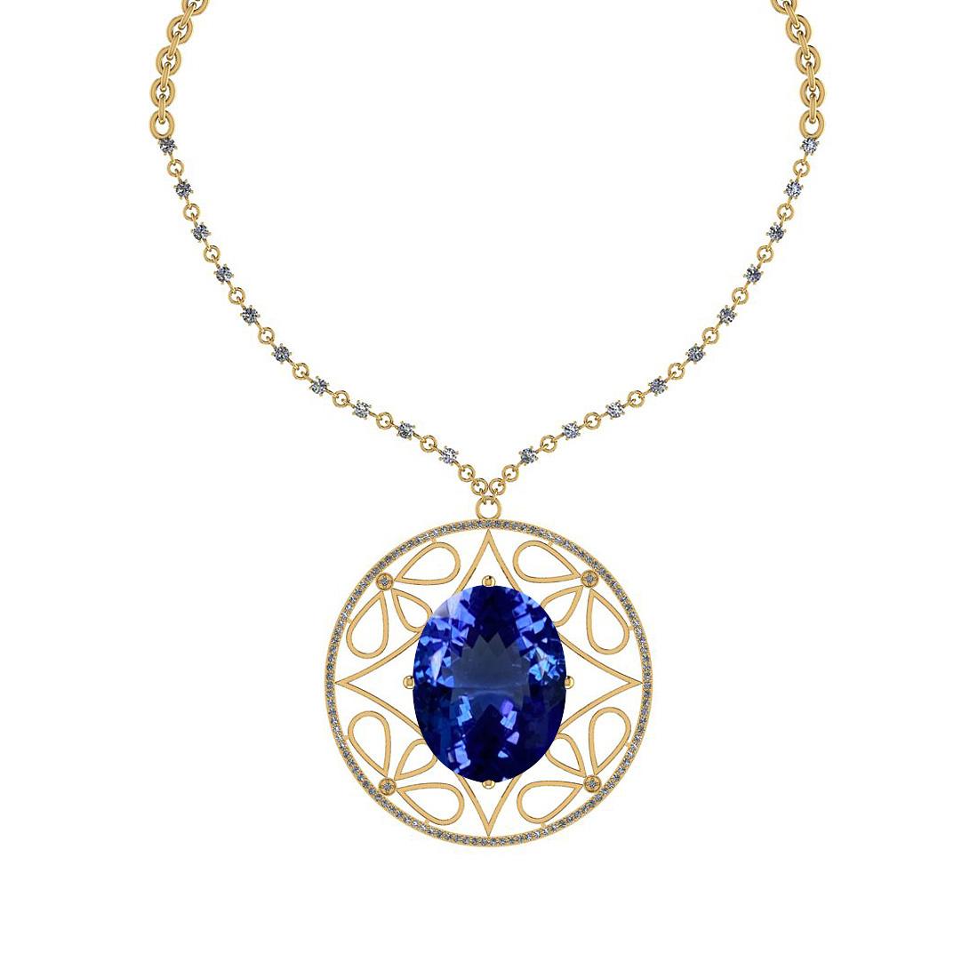 Certified 6.87 Ctw VS/SI1 Tanzanite And Diamond 14k Yellow Gold Necklace Necklace