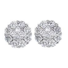 Diamond Clusters Flower Stud Earrings in 14k White Gold 1.50 ctw