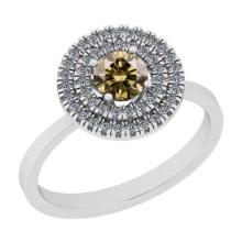 Certified 0.69 Ctw SI1/SI2 Natural Dark Fancy Yellow And White Diamond 14K White Gold Vingate Style