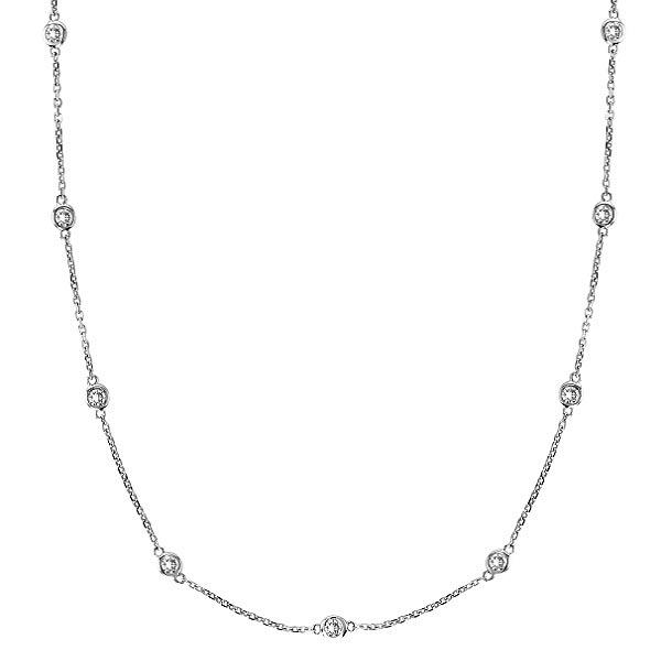 Station Bezel-Set Necklace in 14k White Gold (1.50 ctw)