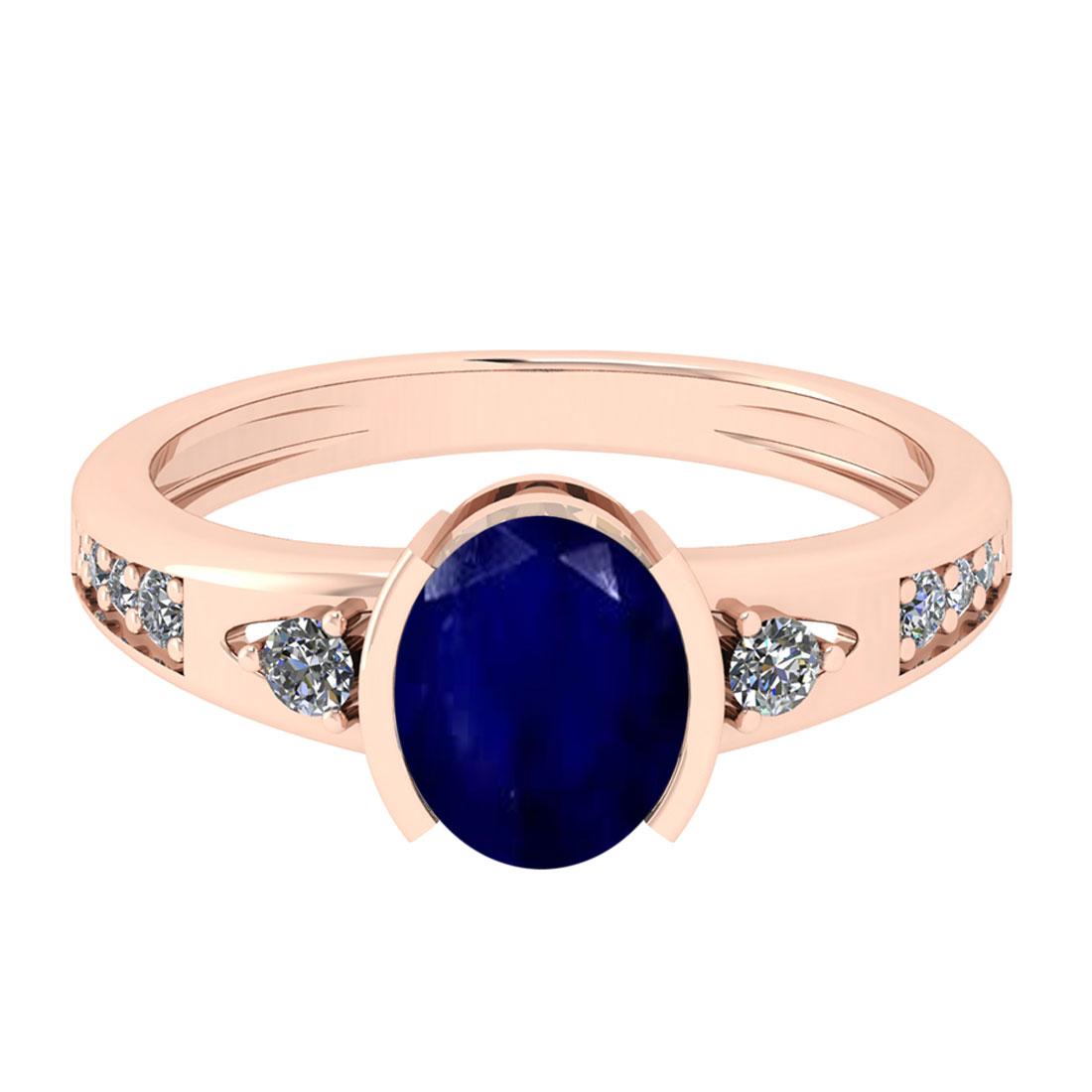 2.80 Ctw VS/SI1 Blue Sapphire And Diamond 14K Rose Gold Cocktail Ring