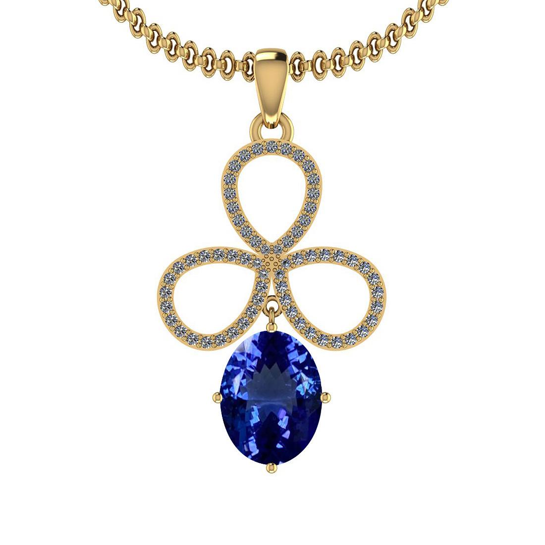 Certified 4.49 Ctw VS/SI1 Tanzanite And Diamond 14k Yellow Gold Victorian Style Necklace