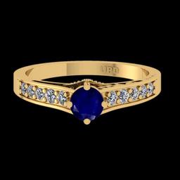 0.76 Ctw VS/SI1 Blue Sapphire And Diamond Prong Set 14K Yellow Gold Engagement Filigree Ring