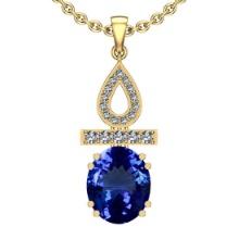 Certified 5.08 Ctw VS/SI1 Tanzanite And Diamond 14k Yellow Gold Victorian Style Necklace