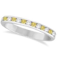 Channel-Set Yellow Canary and White Diamond Ring 14k White Gold 0.33ctw