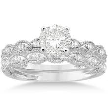 Antique style Diamond Engagement Ring Set 14k White Gold 1.20ctw