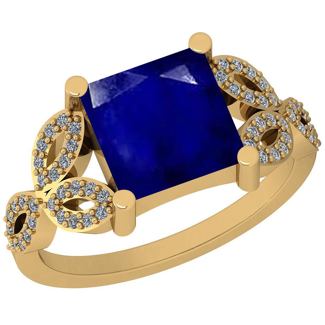 1.70 Ctw SI2/I1 Blue Sapphire And Diamond 14K Yellow Gold Ring