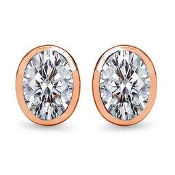 Certified 1.00 CTW Oval Diamond 14K Rose Gold Earring