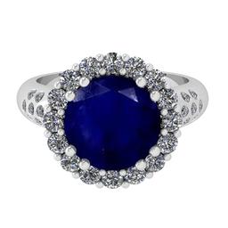 4.30 Ctw VS/SI1 Blue Sapphire And Diamond 14K White Gold Engagement Halo Ring