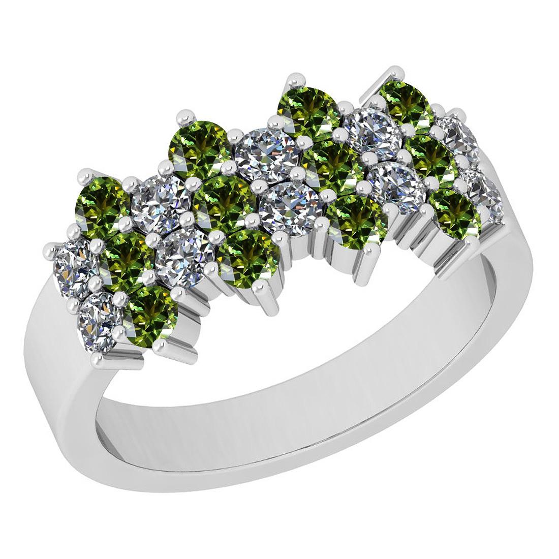 Certified 1.51 Ctw I2/I3 Green Sapphire And Diamond 10K White Gold Band Ring