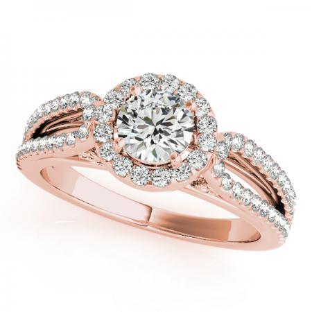 CERTIFIED 18K ROSE GOLD .85 CTW J-K/VS-SI1 DIAMOND HALO ENGAGEMENT RING