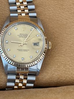 USED 36MM TWO-TONE ROLEX W/FACTORY DIAMONDS