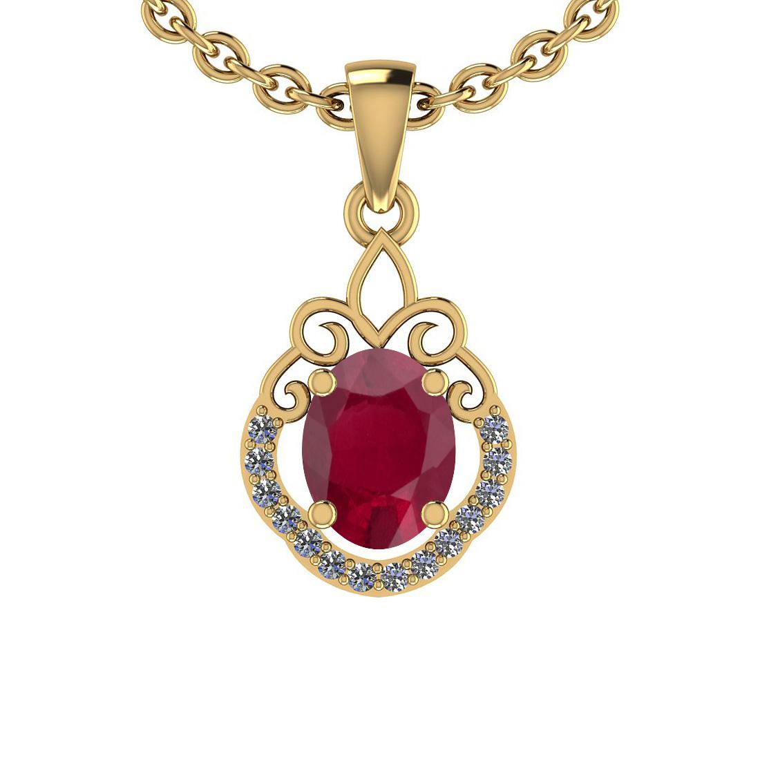 1.36 Ctw SI2/I1 Ruby And Diamond 14K Yellow Gold Vintage Style Pendant